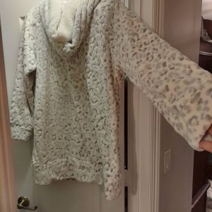 Soft, fuzzy snow leopard hooded pajama dress